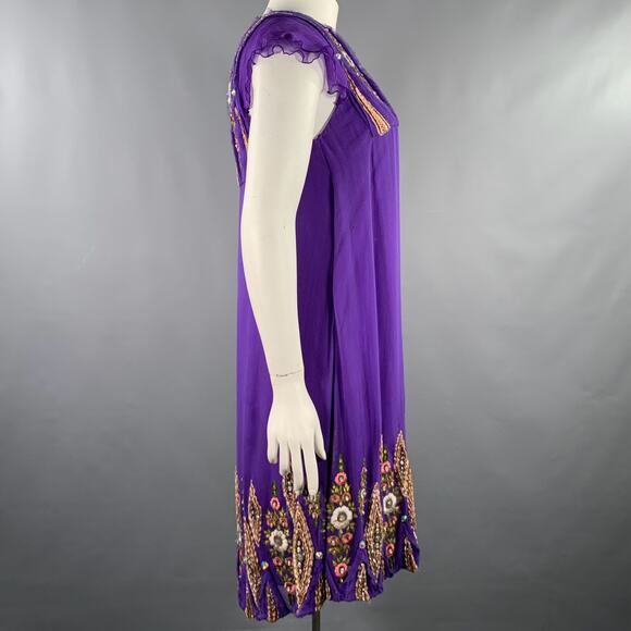 MATTHEW WILLIAMSON Size 10 Purple Gold Silk Embroidered Sleeveless Dress - Picture 4 of 11